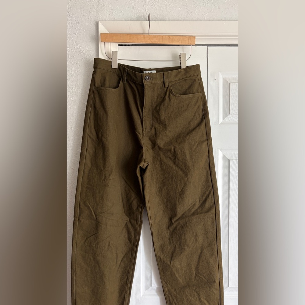 COS | Tapered Leg High Rise Chino Pants Trousers Textured Green Size 12 - Picture 3 of 9